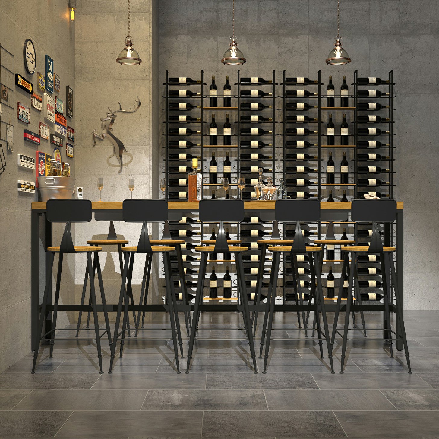 Luxurious Rectangle Solid Wood Bar Table Set 1/6/11 Pieces Counter Table with High Stools