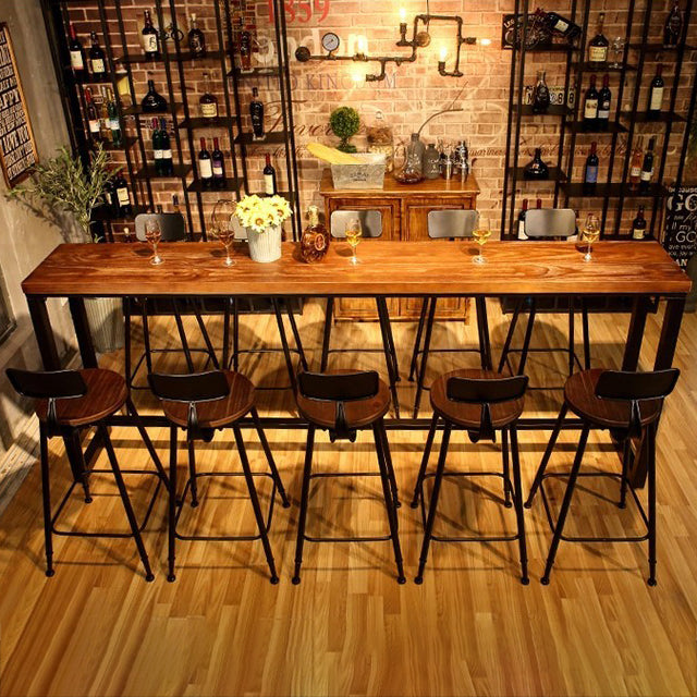 Industrial 1/4/6/11 Pieces Bar Table Set Rectangle Pine Wood Counter Table with Stools
