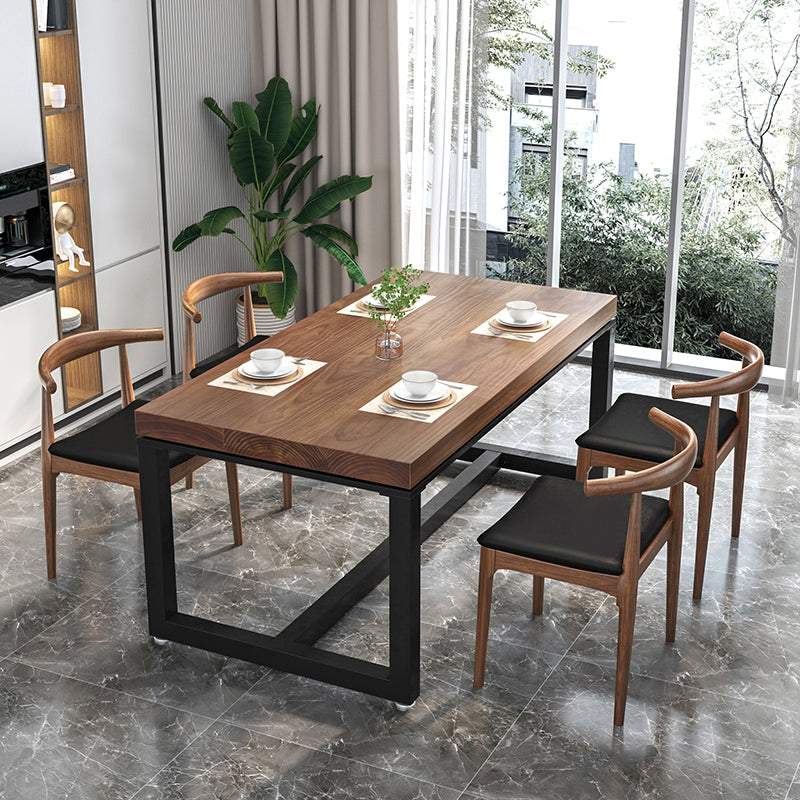Industrial 1/2/5 Pieces Dining Set Rectangle Natural Trestle Dinette Set with Black Base