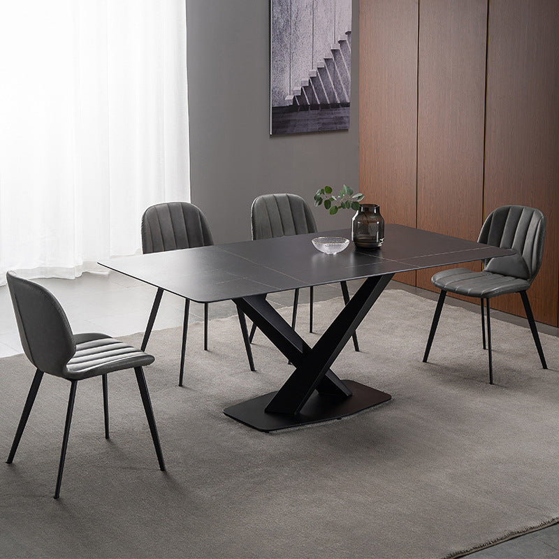 Modern Style Black Sintered Stone Dining Table Set Rectangle 1/4/5 Pieces Dining Set