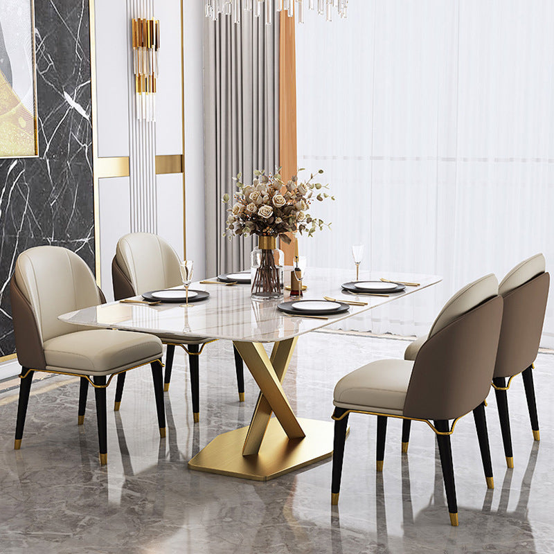 Glam Style Sintered Stone Dining Set Rectangle 1/4/5/6/7 Pieces Dining Set