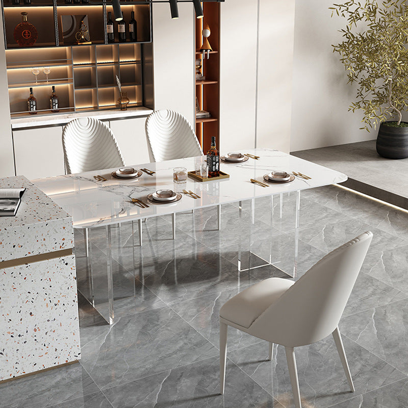 Rectangle Stone Dining Table Contemporary Dining Table with Double Pedestal Base