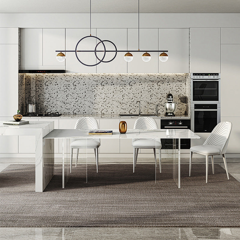 Rectangle Stone Dining Table Contemporary Dining Table with Double Pedestal Base