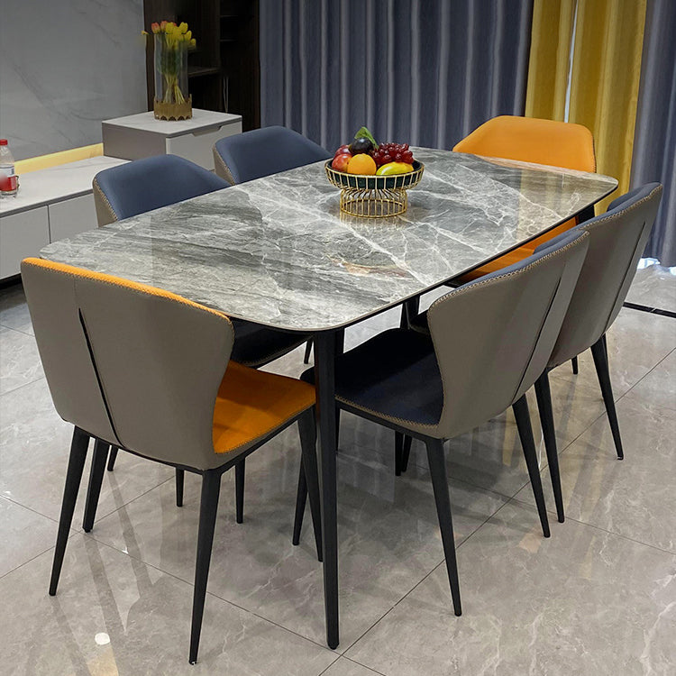 Stone Top Dining Table Contemporary Rectangle Dining Table with 4 Legs in Black