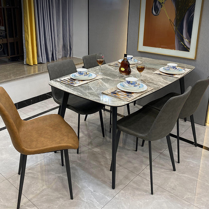 Stone Top Dining Table Contemporary Rectangle Dining Table with 4 Legs in Black