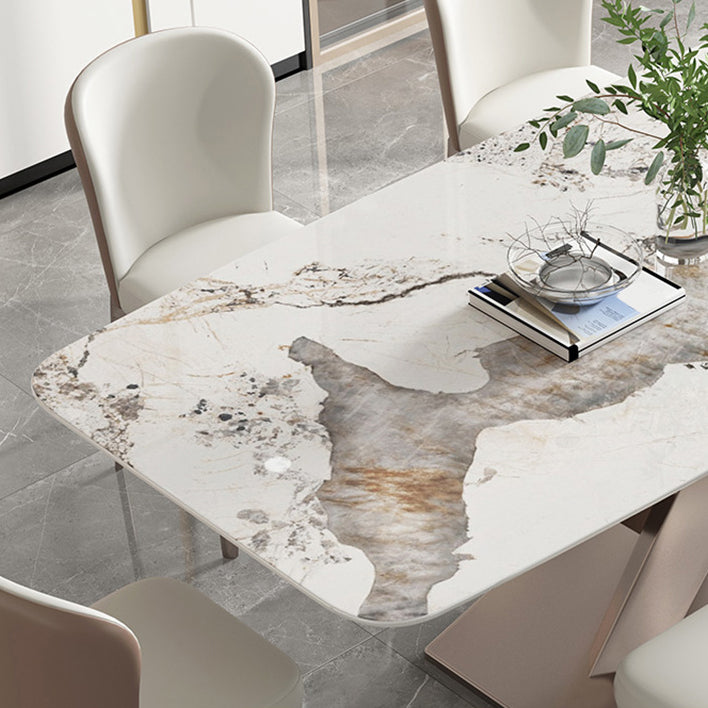 Stone Top Dining Table Rectangle Modern Table with Pedestal Base