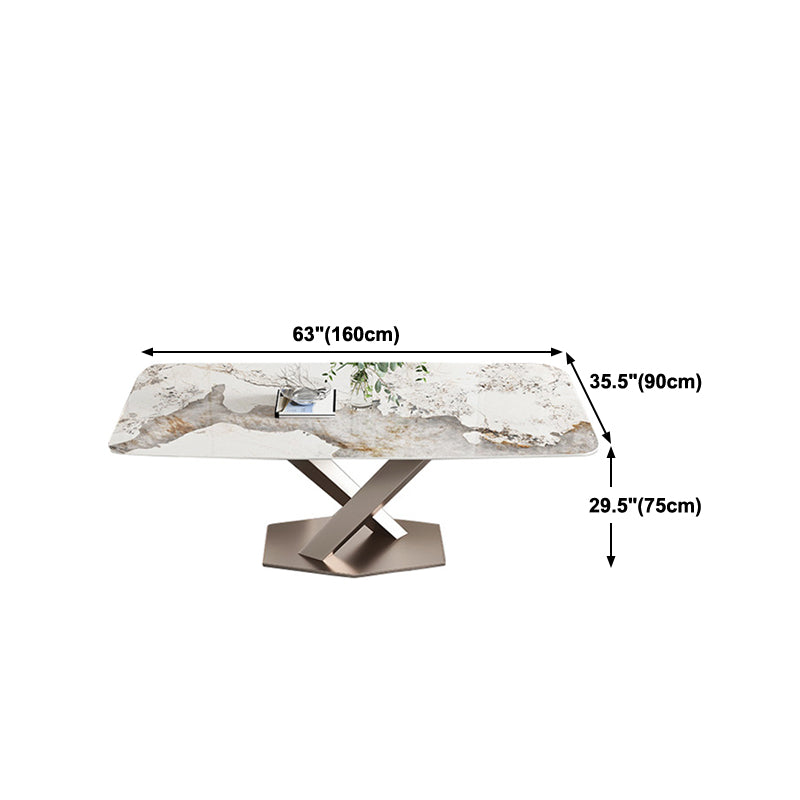 Stone Top Dining Table Rectangle Modern Table with Pedestal Base