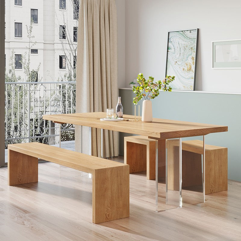 Solid Pine Wood Dining Table Contemporary Dining Table with Double Pedestal Base