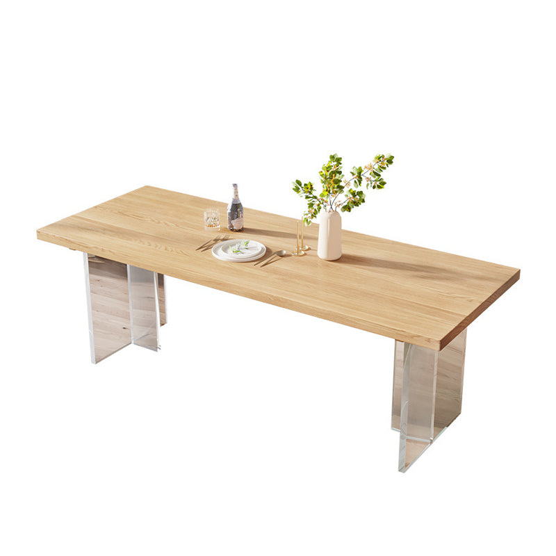 Solid Pine Wood Dining Table Contemporary Dining Table with Double Pedestal Base