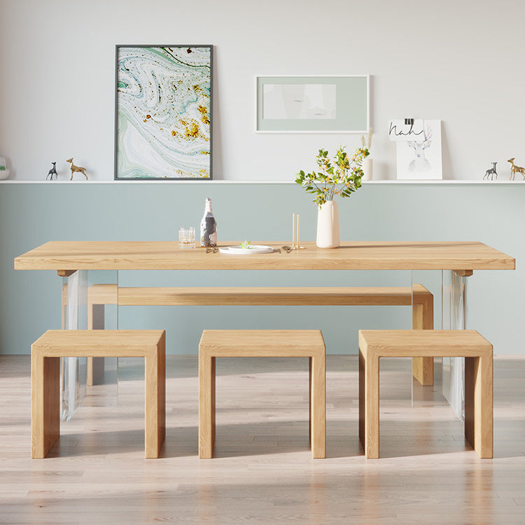Solid Pine Wood Dining Table Contemporary Dining Table with Double Pedestal Base