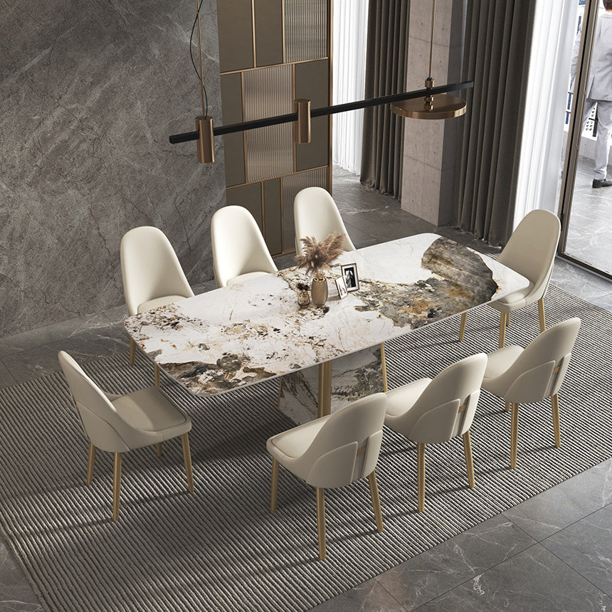 Contemporary Stone Dining Table Rectangle Table with Pedestal Base