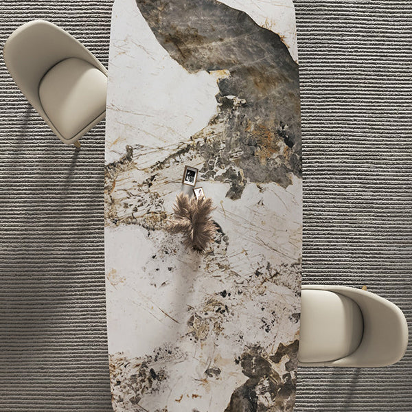 Contemporary Stone Dining Table Rectangle Table with Pedestal Base