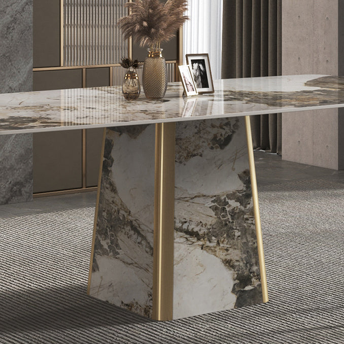 Contemporary Stone Dining Table Rectangle Table with Pedestal Base