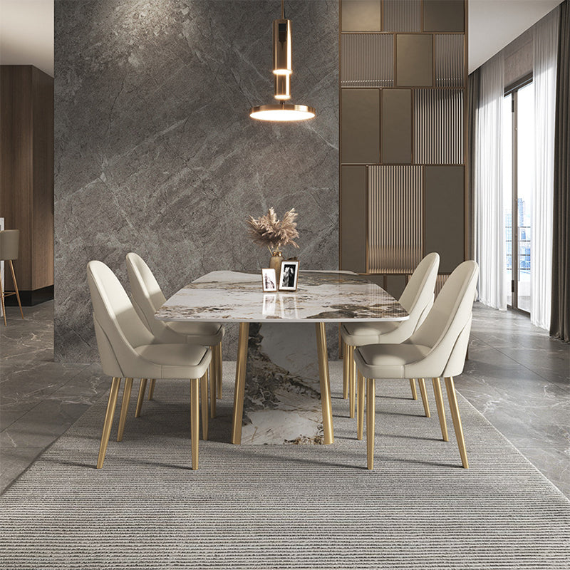 Contemporary Stone Dining Table Rectangle Table with Pedestal Base