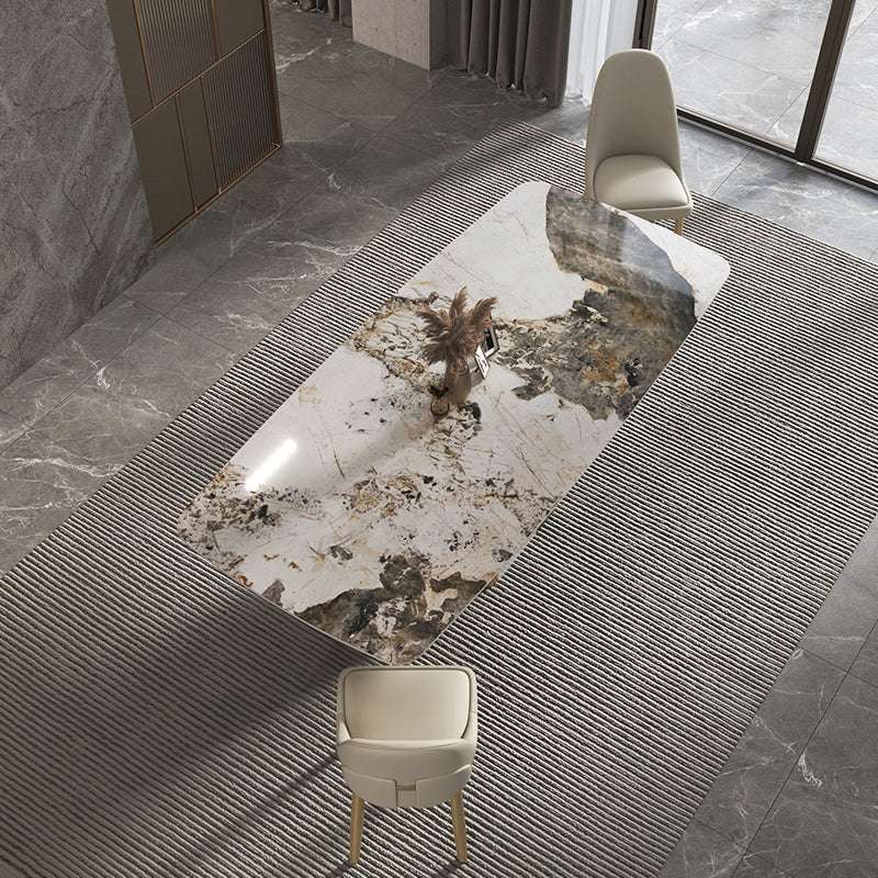 Contemporary Stone Dining Table Rectangle Table with Pedestal Base