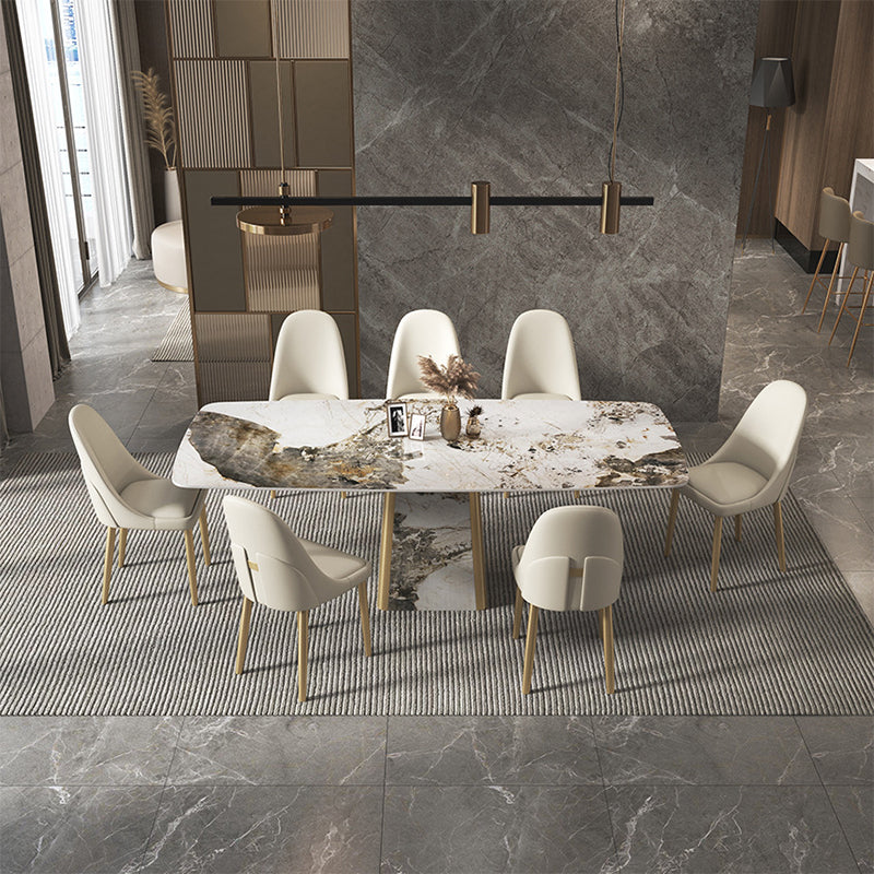 Contemporary Stone Dining Table Rectangle Table with Pedestal Base