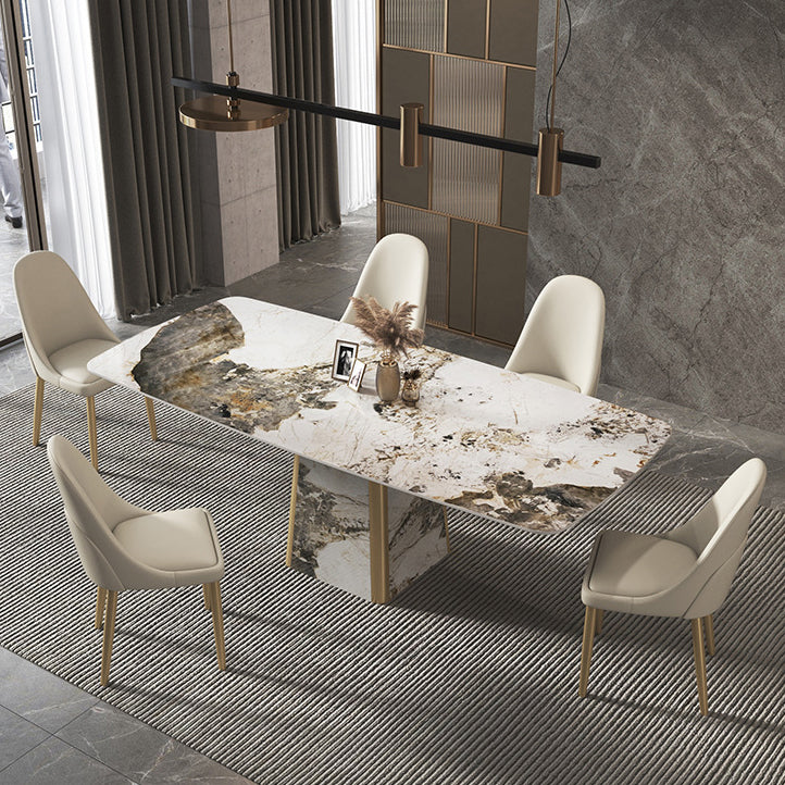 Contemporary Stone Dining Table Rectangle Table with Pedestal Base