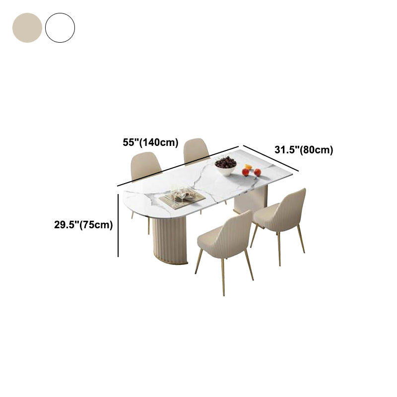 White Stone Dining Table Modern Oval or Free Form White Dining Table with Double Pedestal