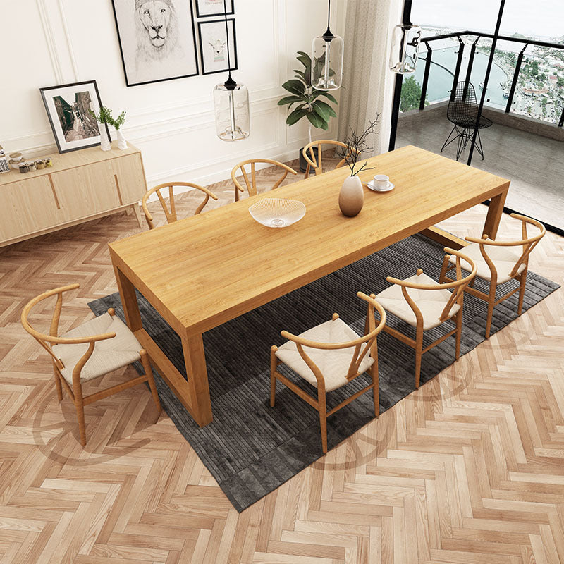 Natural Dining Table with Sled Base Rectangle Modern Solid Wood Dining Site Table