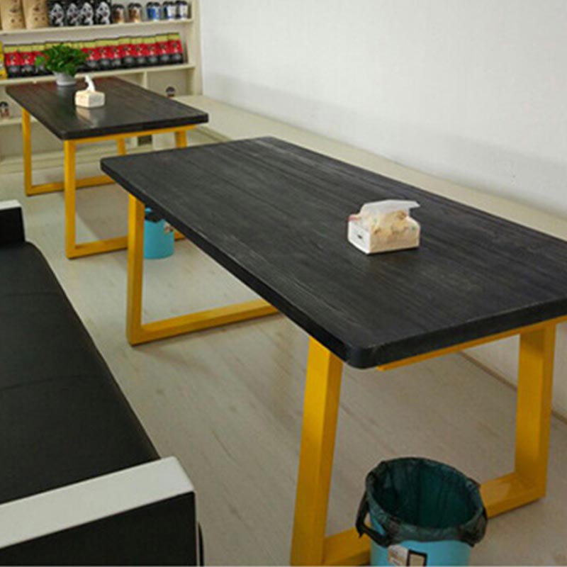 Metal Industrial Rectangle Dining Table for Home Pine Wood Top Table with Sled
