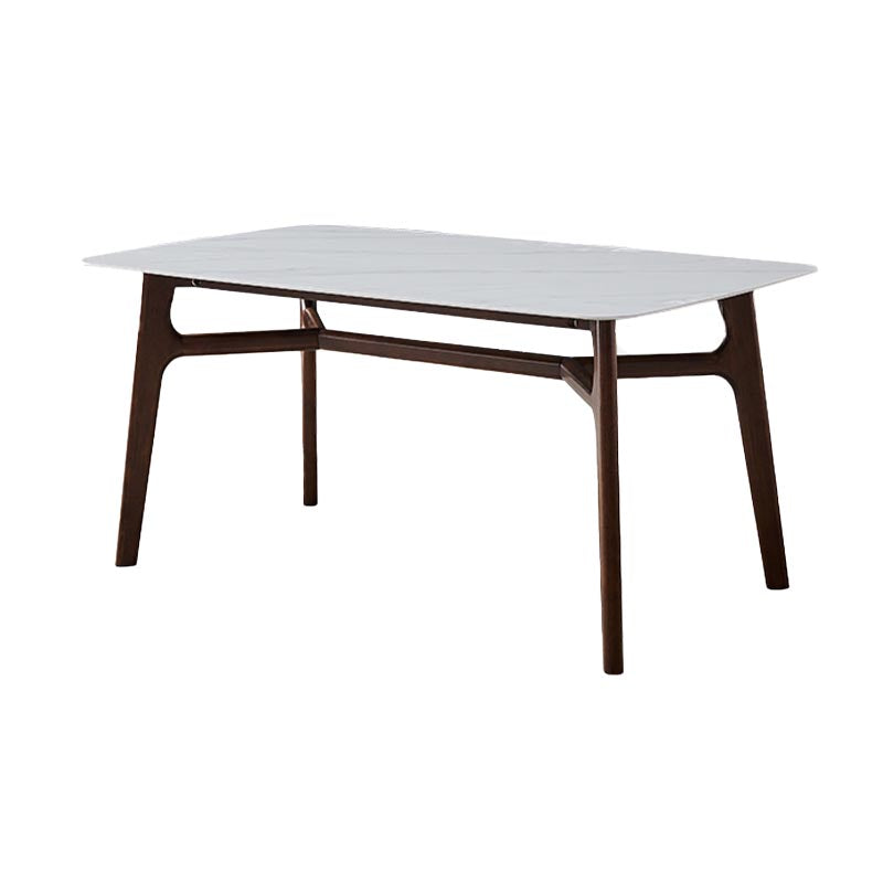 Mid-century Rectangle Dining Table White Stone Top Tripod Base Dining Table
