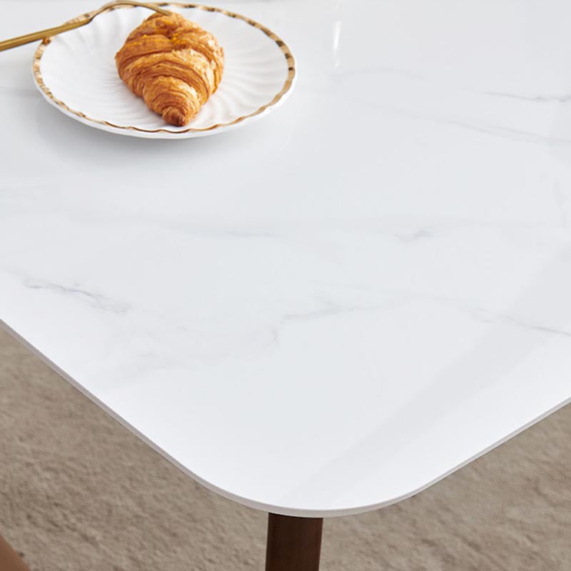 Mid-century Rectangle Dining Table White Stone Top Tripod Base Dining Table