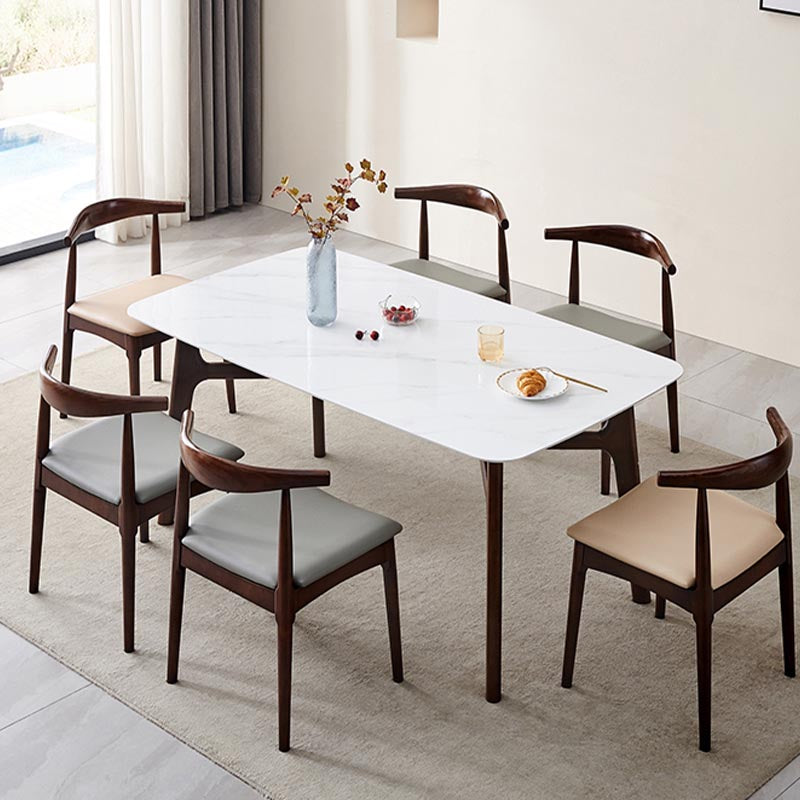 Mid-century Rectangle Dining Table White Stone Top Tripod Base Dining Table