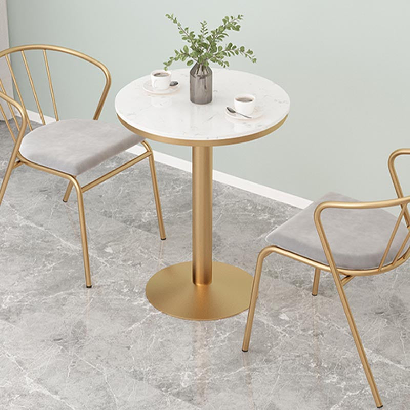 Traditional Luxury Round Dining Table Marble Top Table with Gold Metal Base