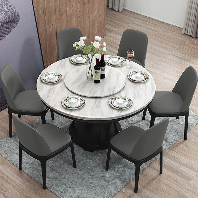 Sintered Stone Dining Table Modern White Convertible Furniture with Pedestal Base for Home