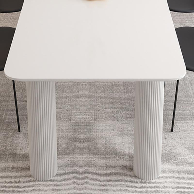 Modern Rectangle Dining Room Collection Stone and Wood Fixed Dinner Table