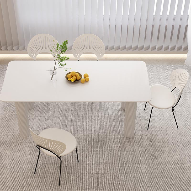 Modern Rectangle Dining Room Collection Stone and Wood Fixed Dinner Table