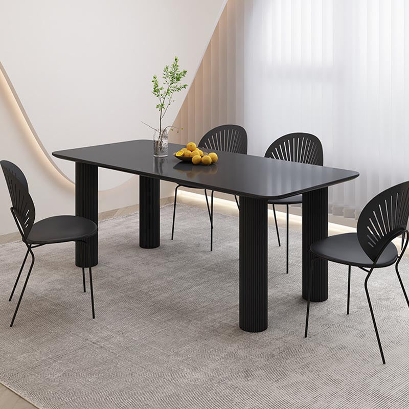 Modern Rectangle Dining Room Collection Stone and Wood Fixed Dinner Table