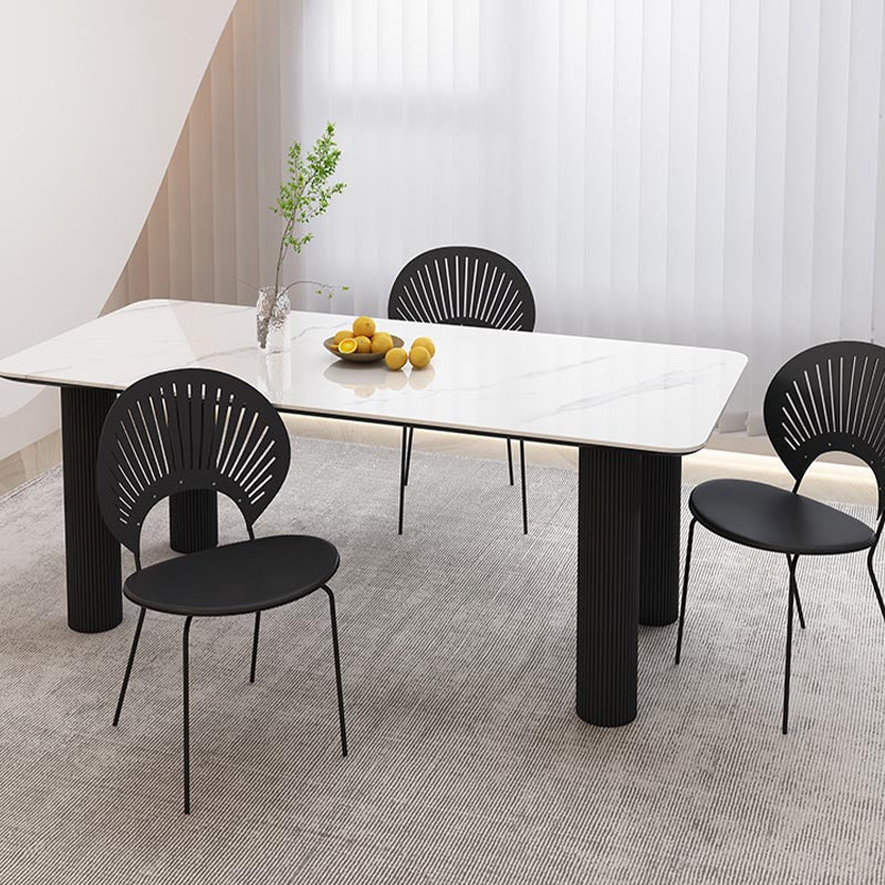 Modern Rectangle Dining Room Collection Stone and Wood Fixed Dinner Table