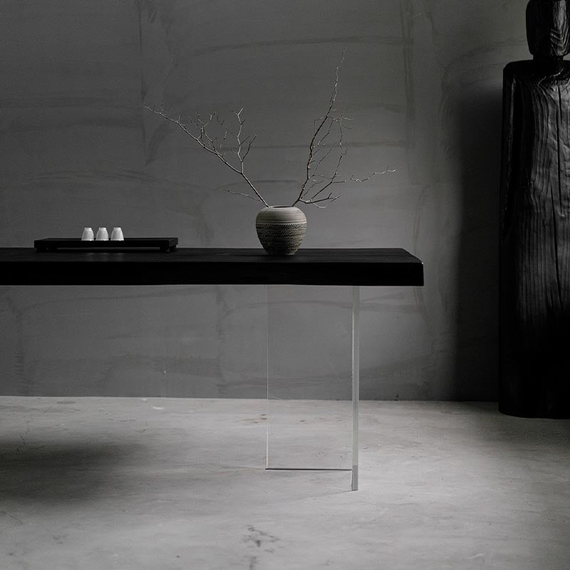 Acrylic Clear Double Pedestal Dining Table Modern Solid Wood Top Dinette Table