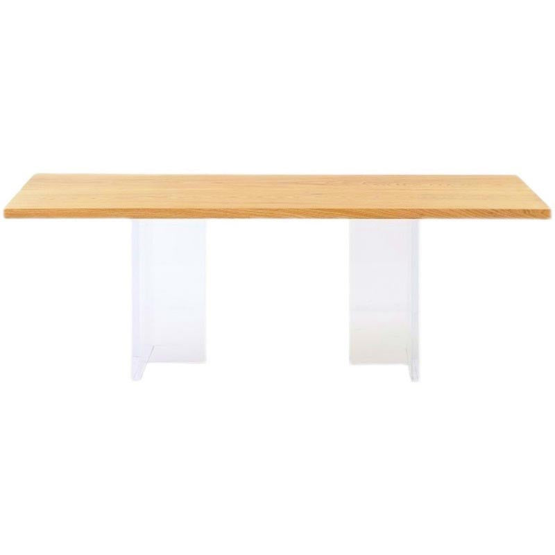 Acrylic Clear Double Pedestal Dining Table Modern Solid Wood Top Dinette Table