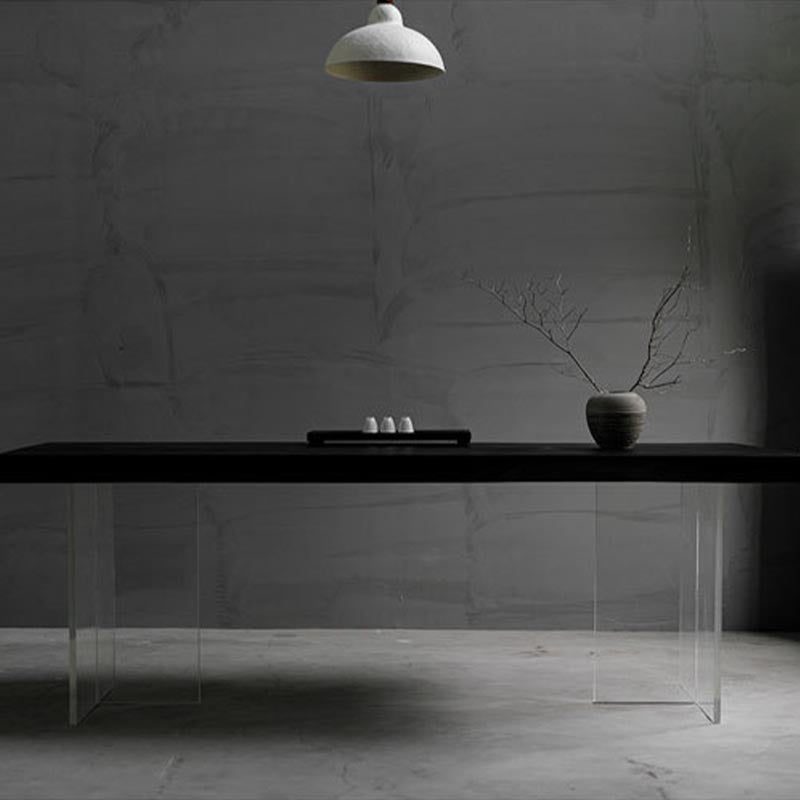 Acrylic Clear Double Pedestal Dining Table Modern Solid Wood Top Dinette Table