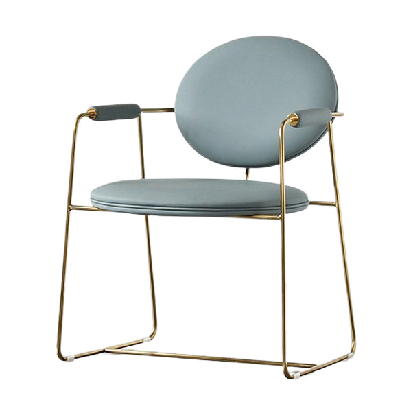 Oval Dining Arm Chair Faux Leather and Metal Dining Room Chair