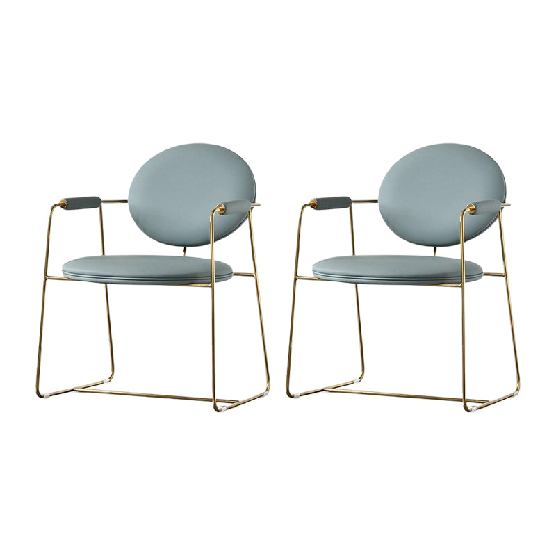 Oval Dining Arm Chair Faux Leather and Metal Dining Room Chair