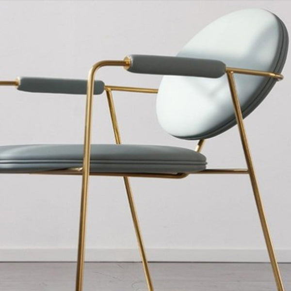Oval Dining Arm Chair Faux Leather and Metal Dining Room Chair
