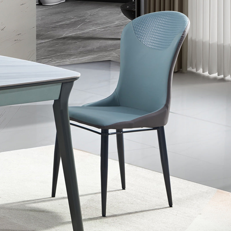 Beige and Blue Dining Chairs Contemporary Armless Dining Side Chair