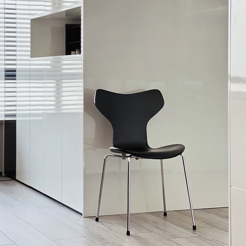 Silver Metal Legs Dining Side Chair Contemporary Wood Armless Dining Chairs