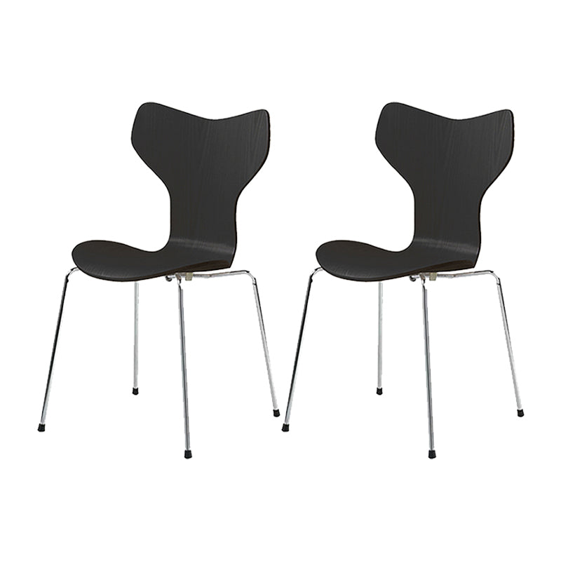 Silver Metal Legs Dining Side Chair Contemporary Wood Armless Dining Chairs