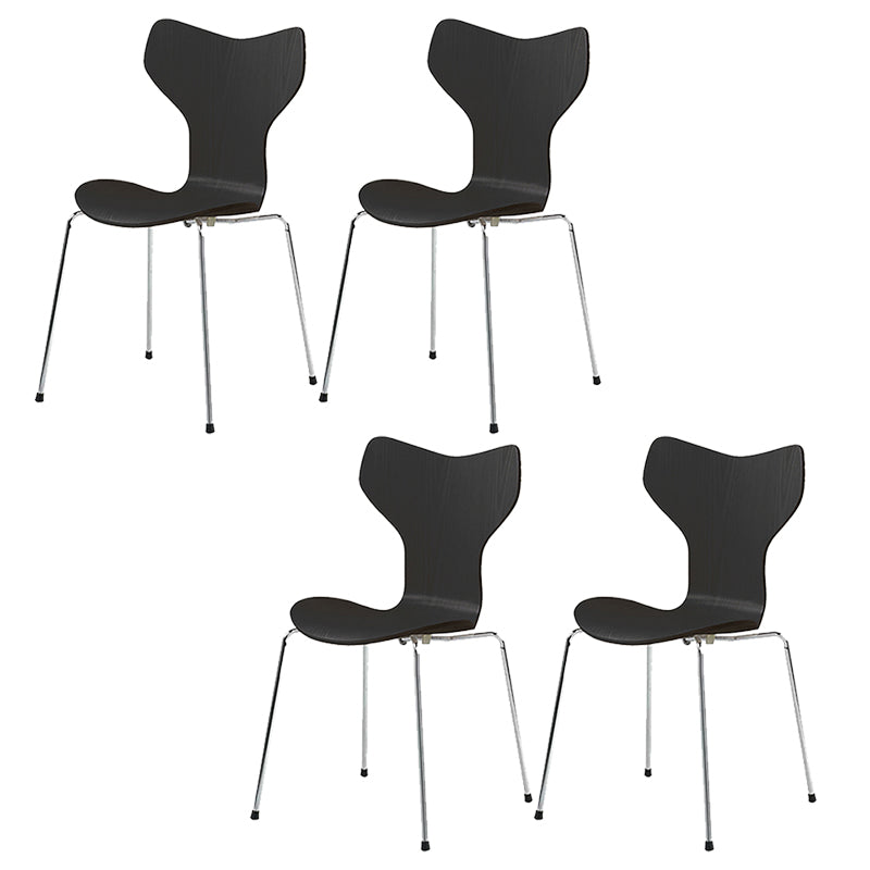 Silver Metal Legs Dining Side Chair Contemporary Wood Armless Dining Chairs