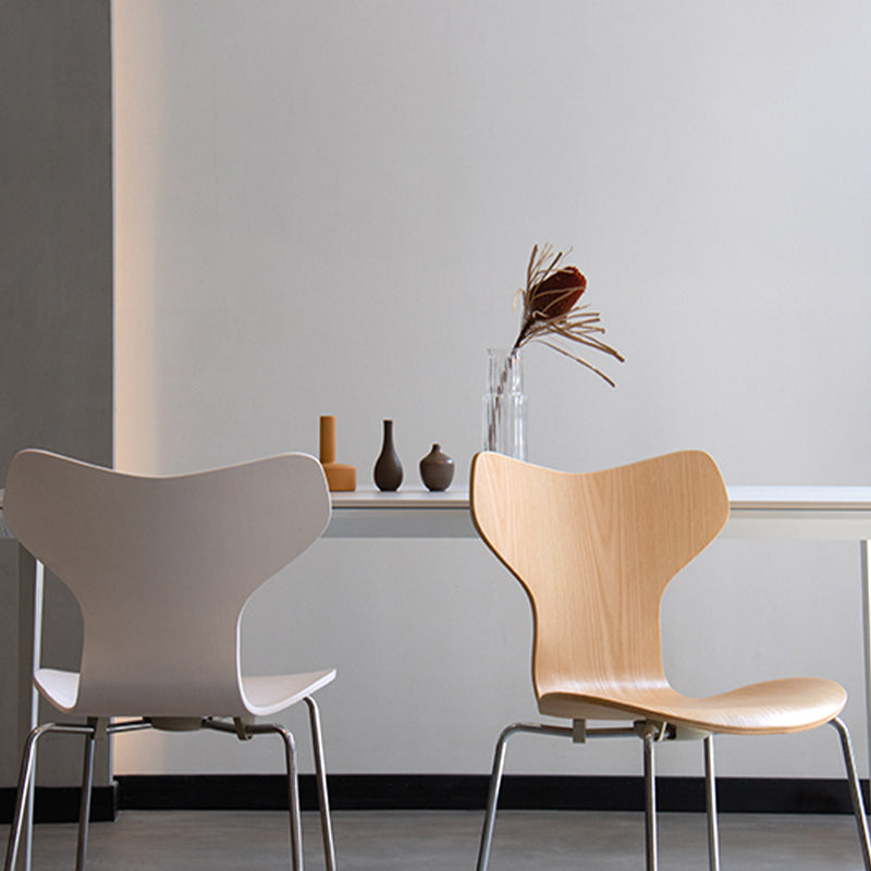 Silver Metal Legs Dining Side Chair Contemporary Wood Armless Dining Chairs