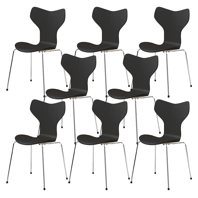 Silver Metal Legs Dining Side Chair Contemporary Wood Armless Dining Chairs