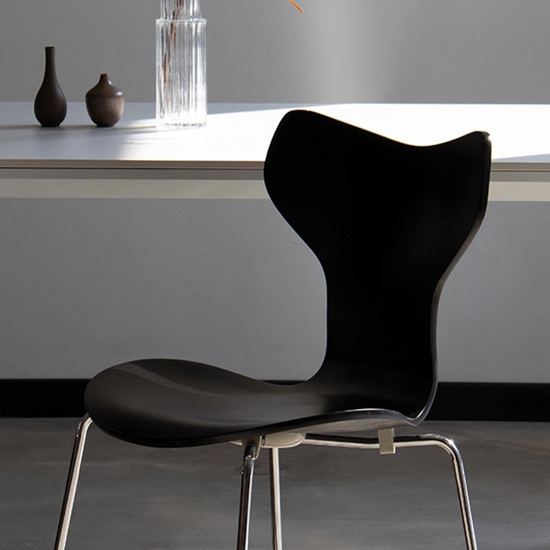 Silver Metal Legs Dining Side Chair Contemporary Wood Armless Dining Chairs