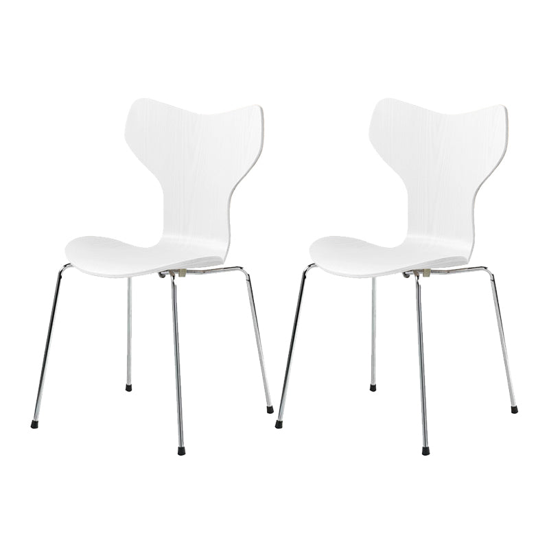 Silver Metal Legs Dining Side Chair Contemporary Wood Armless Dining Chairs