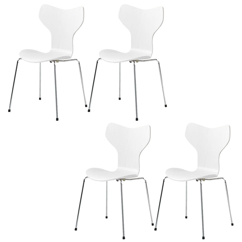 Silver Metal Legs Dining Side Chair Contemporary Wood Armless Dining Chairs
