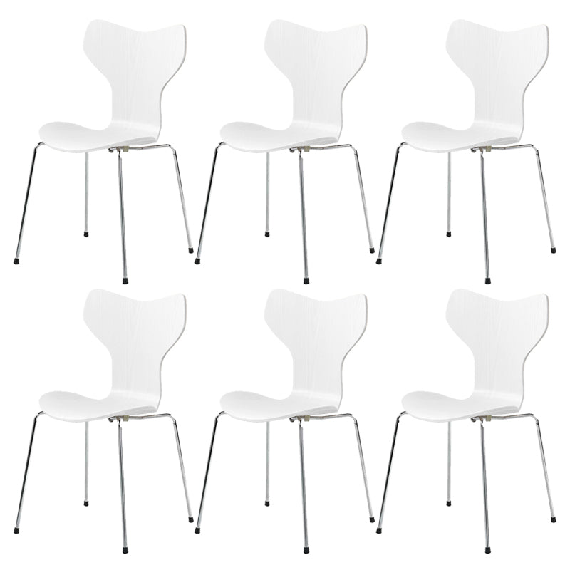 Silver Metal Legs Dining Side Chair Contemporary Wood Armless Dining Chairs