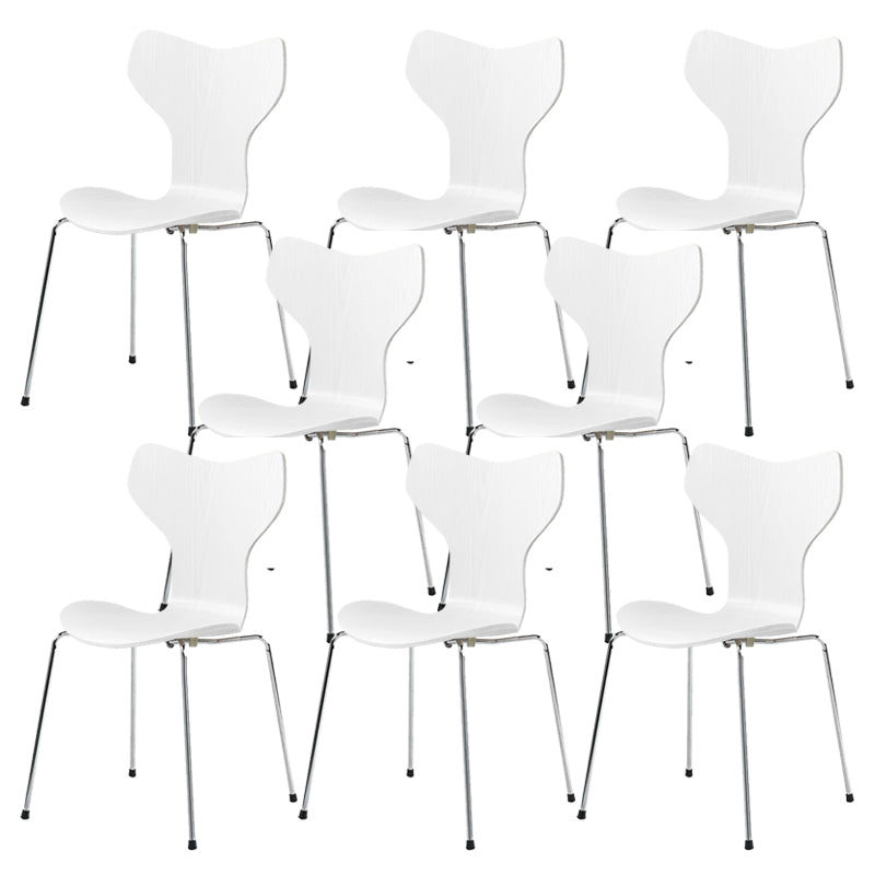 Silver Metal Legs Dining Side Chair Contemporary Wood Armless Dining Chairs